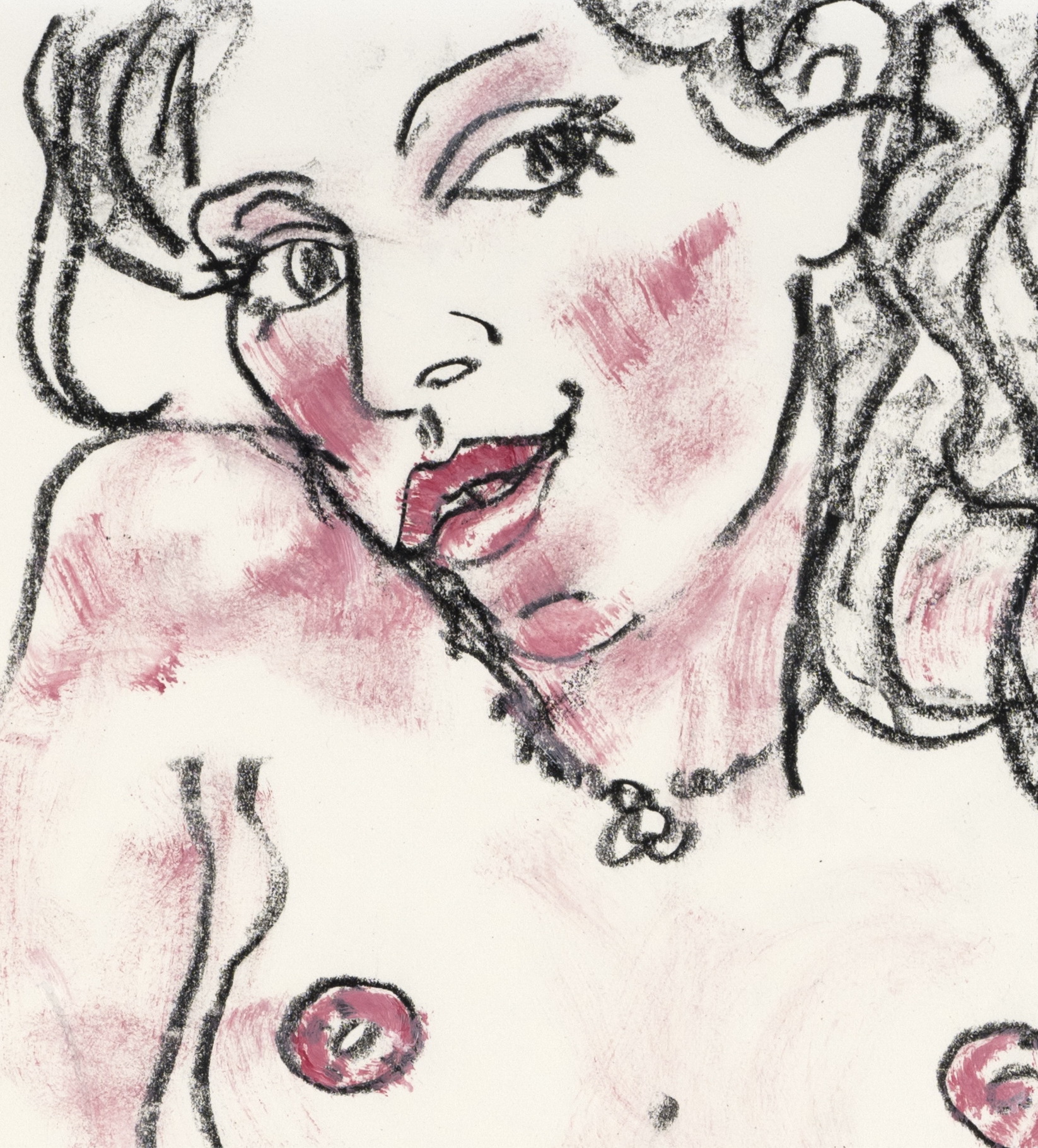 Gunter Langer, Sitzende Mädchenakte, Freundinnen. Ausschnitt, 2020, Acryl Wasserfarbe Bleistift, Zeichenpapier, 51 x 71 cm